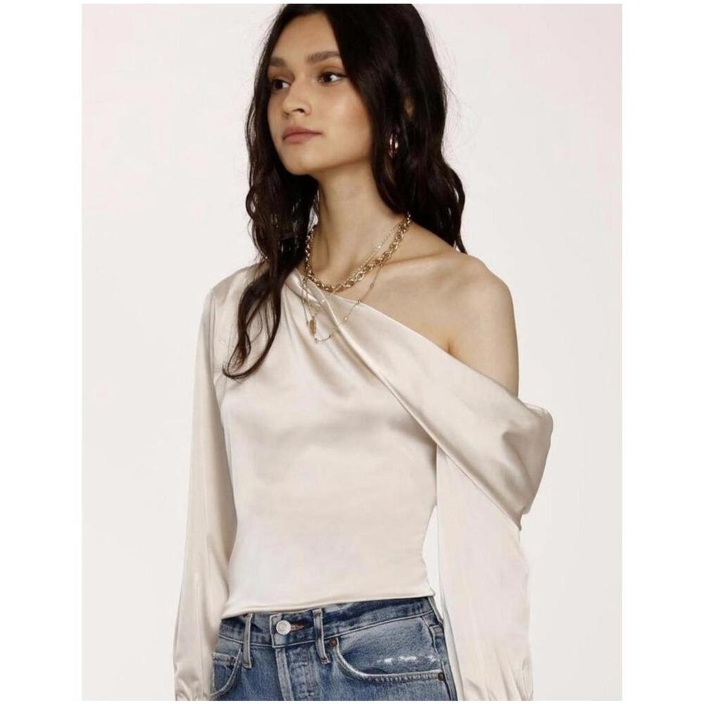 Heartloom Keely Off-Shoulder Washed Satin Top Ivory Cream | Size M NWT